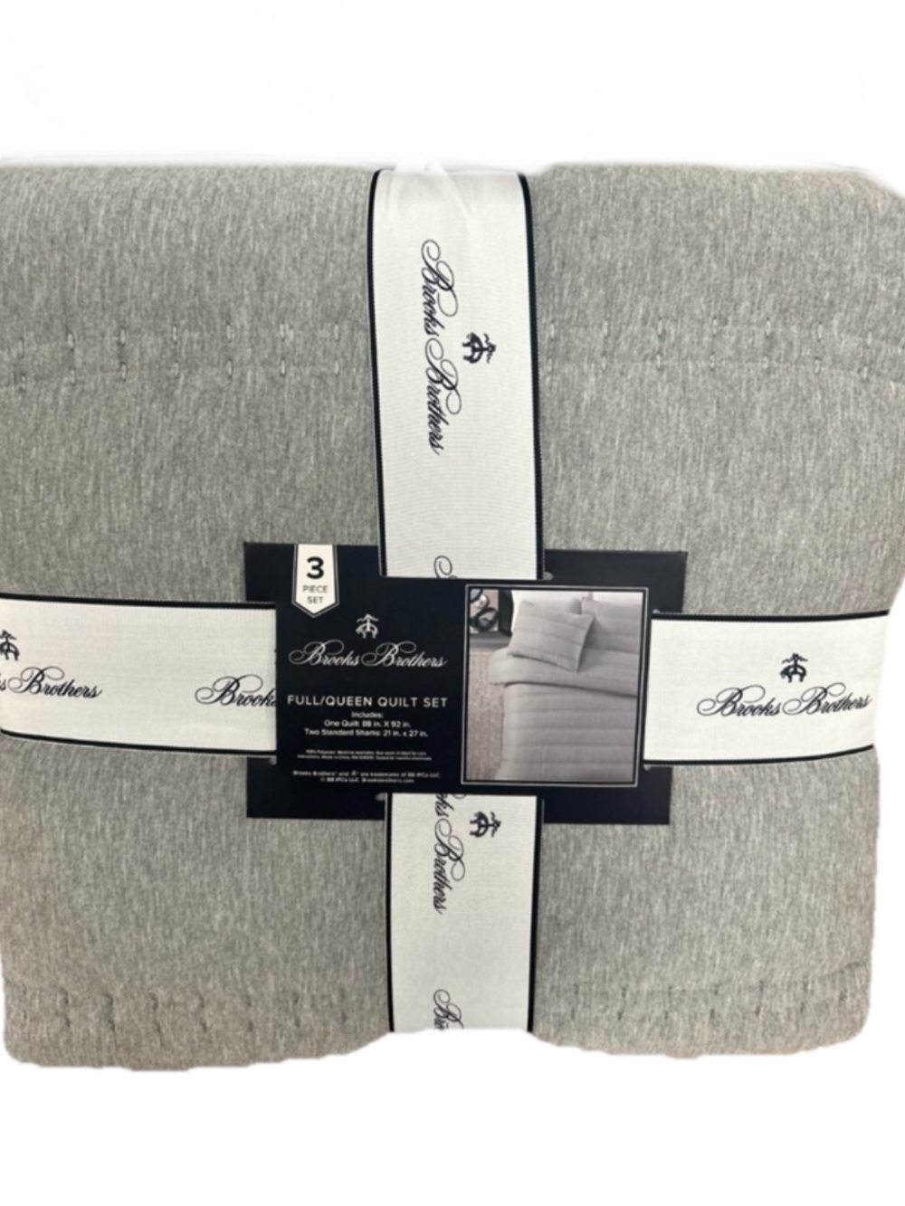Brooks Brothers Gray Full/Queen Quilt Set 88”x92”